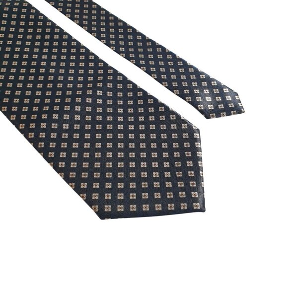 Vintage Fuliwang Mens Geometric Patterned Necktie Shiny Blue Yellow Designer - Picture 2 of 5